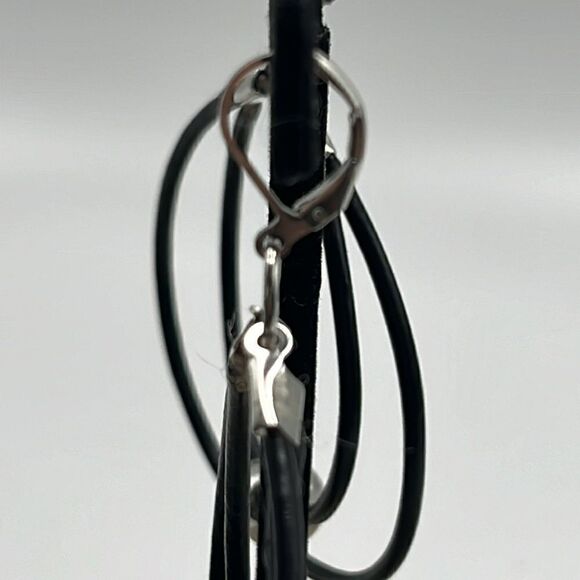 Double Leather Corded Dangling Earrings w/ Silver-Tone Bead Choice of Closure - Picture 14 of 14